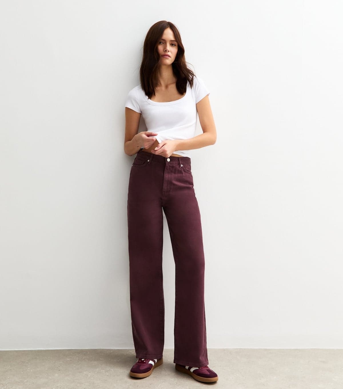 New Look Women's Dark Burgundy Adalae High Waisted Wide Leg Jeans New Look