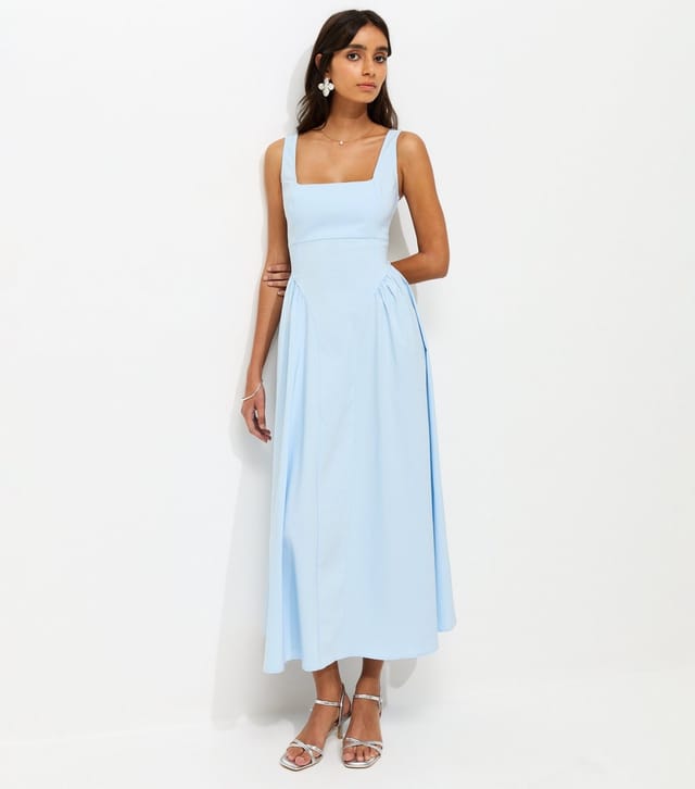 New Look Women's Light Blue Square Neck Gathered Hips Midi Dress New Look - 2