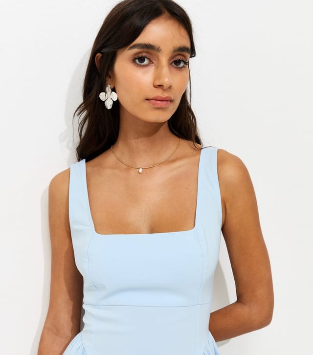 New Look Women's Light Blue Square Neck Gathered Hips Midi Dress New Look - 3