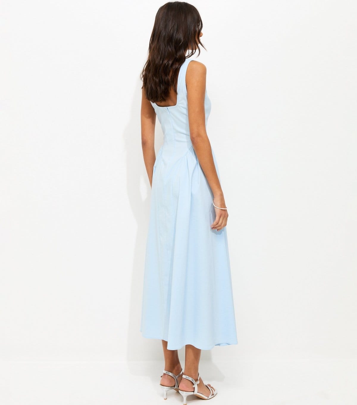 New Look Women's Light Blue Square Neck Gathered Hips Midi Dress New Look - 4