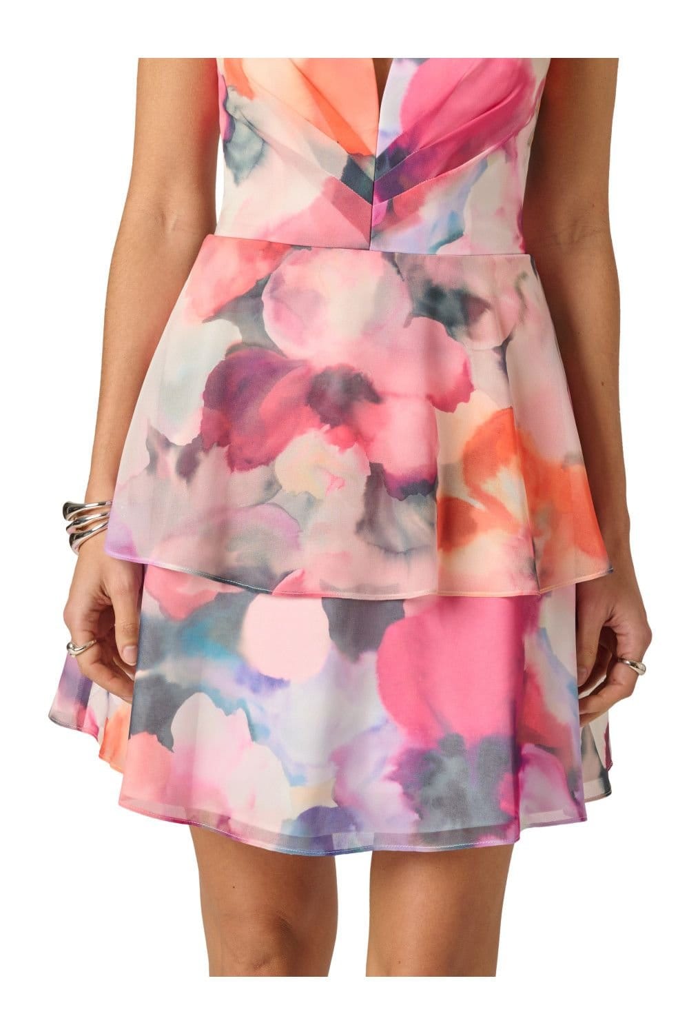 Adrianna Papell Adrianna Papell Women's Printed Chiffon Mini Dress in Pink - 4