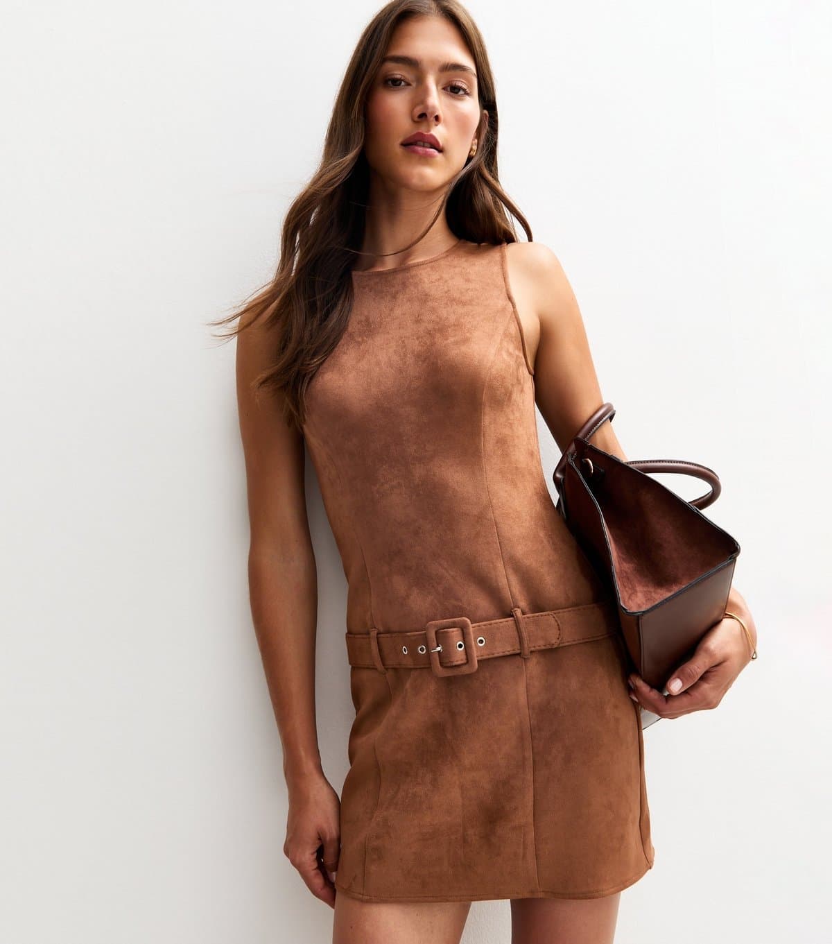 New Look Women's Tan Faux Suede Belted Mini Dress New Look