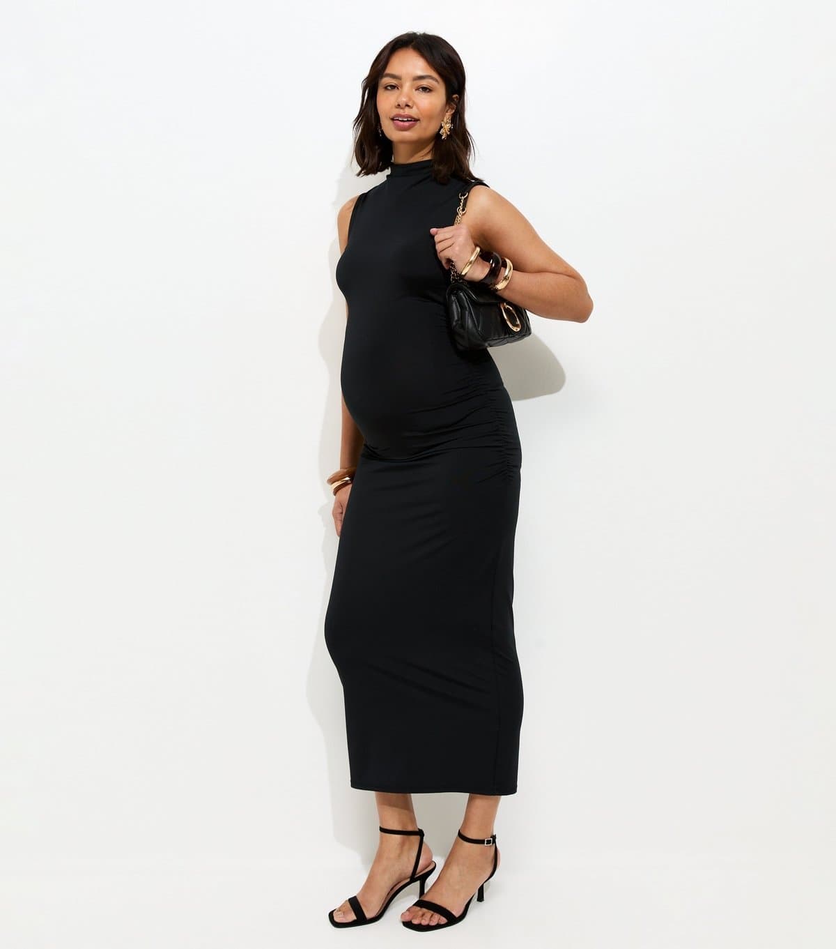 New Look Women's Maternity Black High Neck Midi Dress New Look