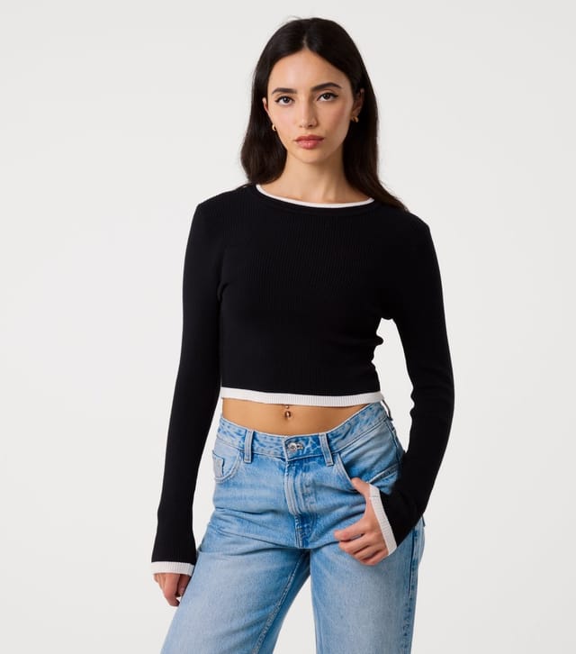 Pink Vanilla Women's Black Contrast Trim Knit Jumper Pink Vanilla New Look - 3