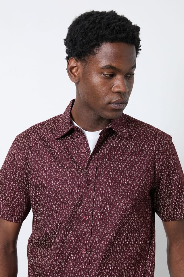 Burton Burton Men's Burgundy Print Short Sleeve Shirt - 2