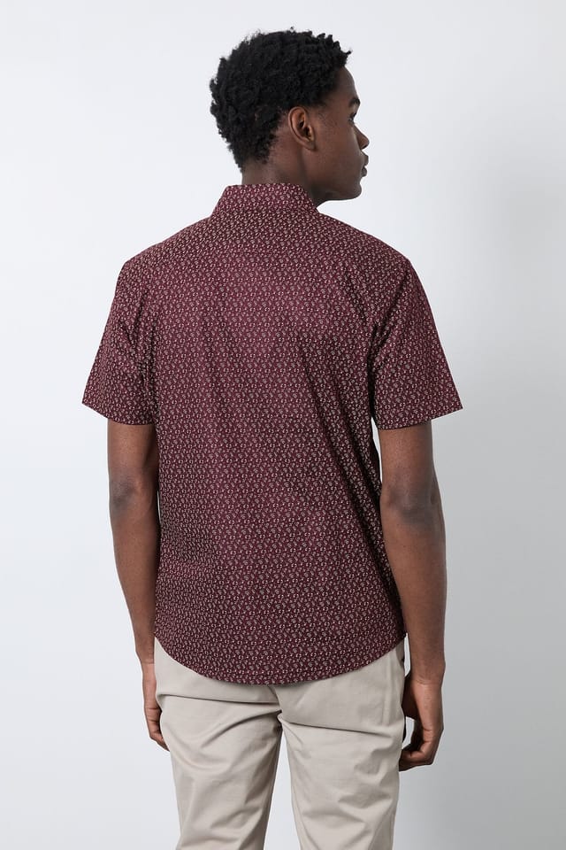 Burton Burton Men's Burgundy Print Short Sleeve Shirt - 3