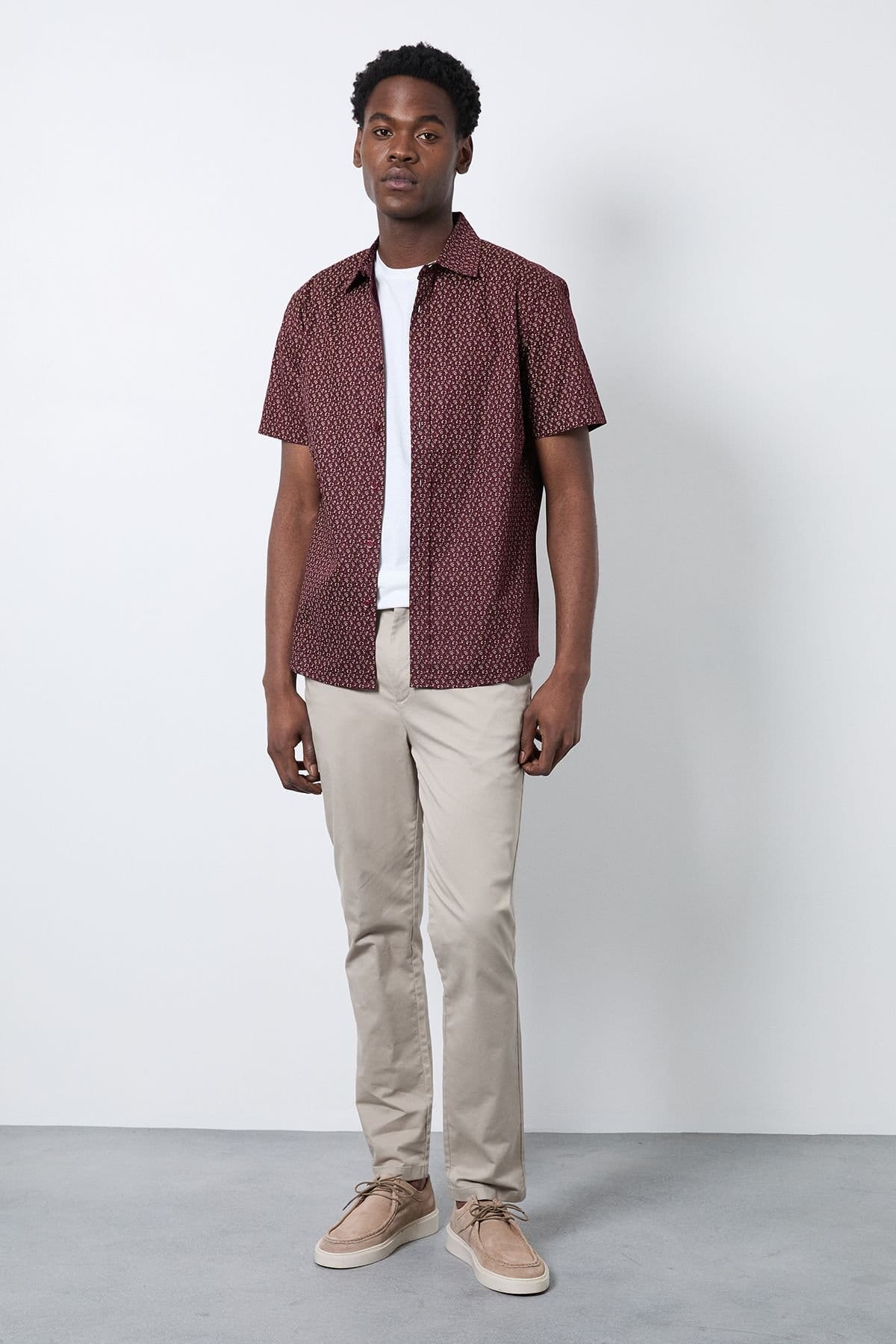 Burton Burton Men's Burgundy Print Short Sleeve Shirt - 4