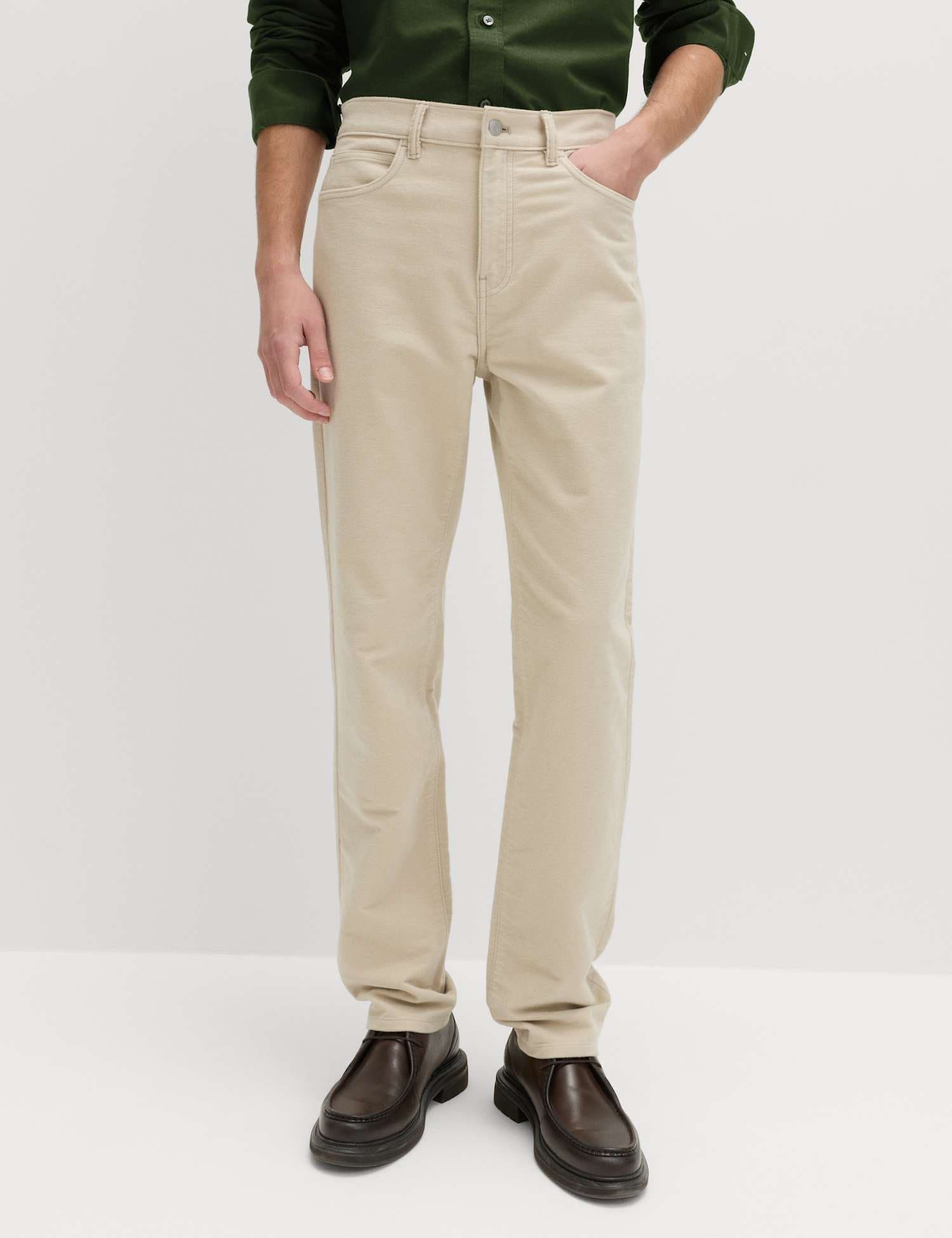 Marks & Spencer M&S Straight Fit Italian Moleskin 5 Pocket Trousers Light Buff