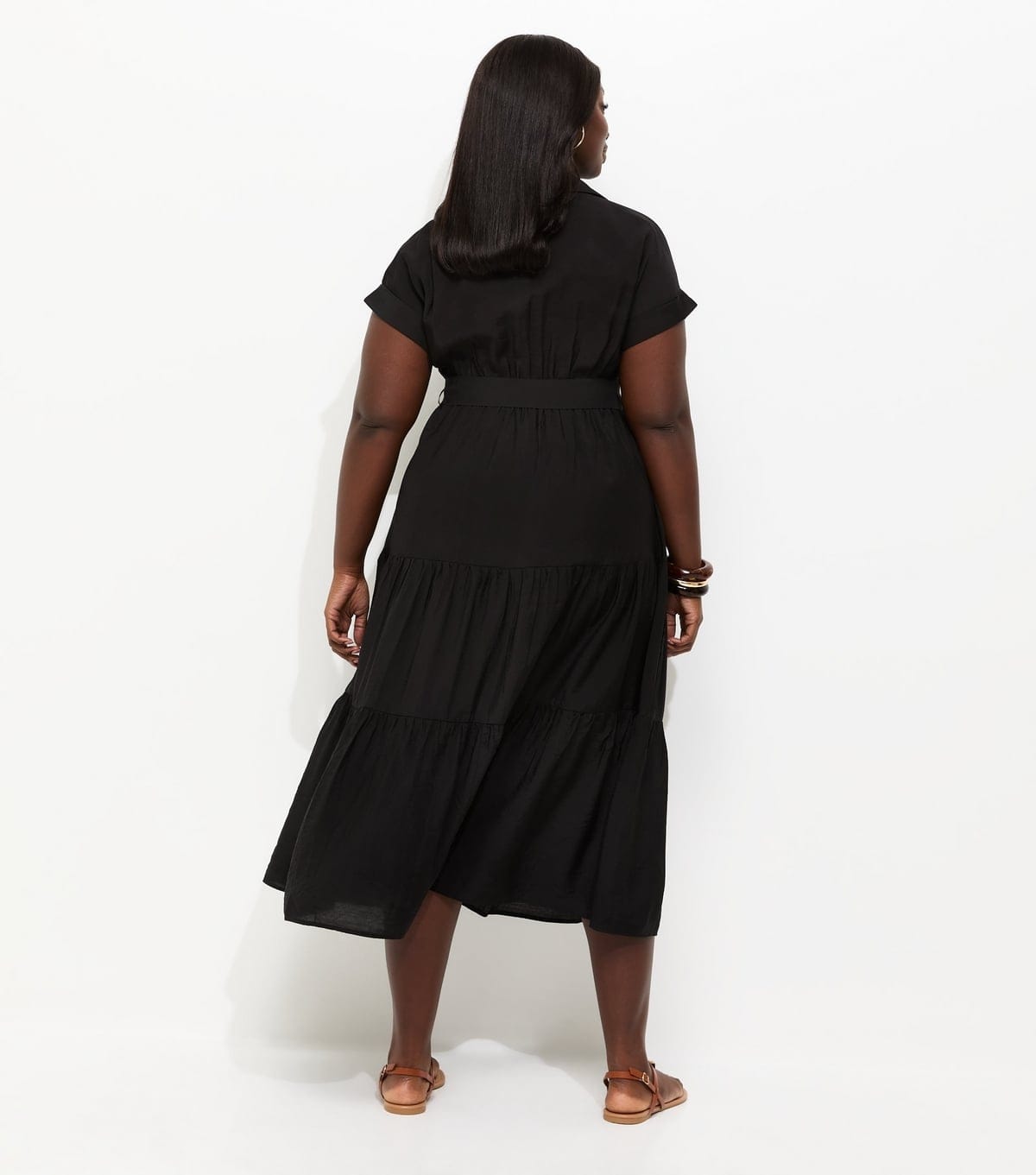 New Look Women's Plus Size Black Tiered Shirt Raffia Belt Midi Dress Curves New Look - 4