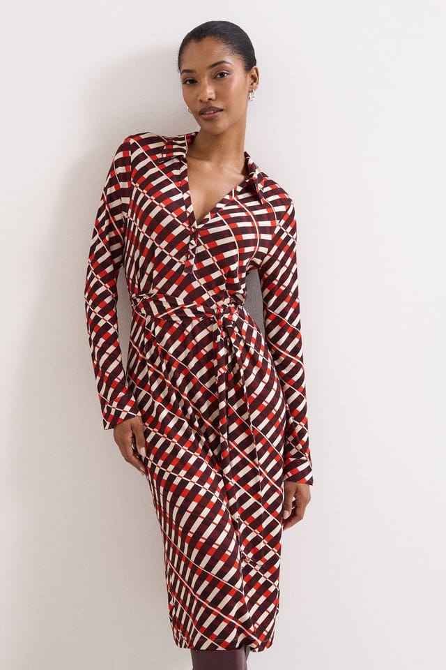 Phase Eight Phase Eight Women's Check Midi Dress in Maroon - 3