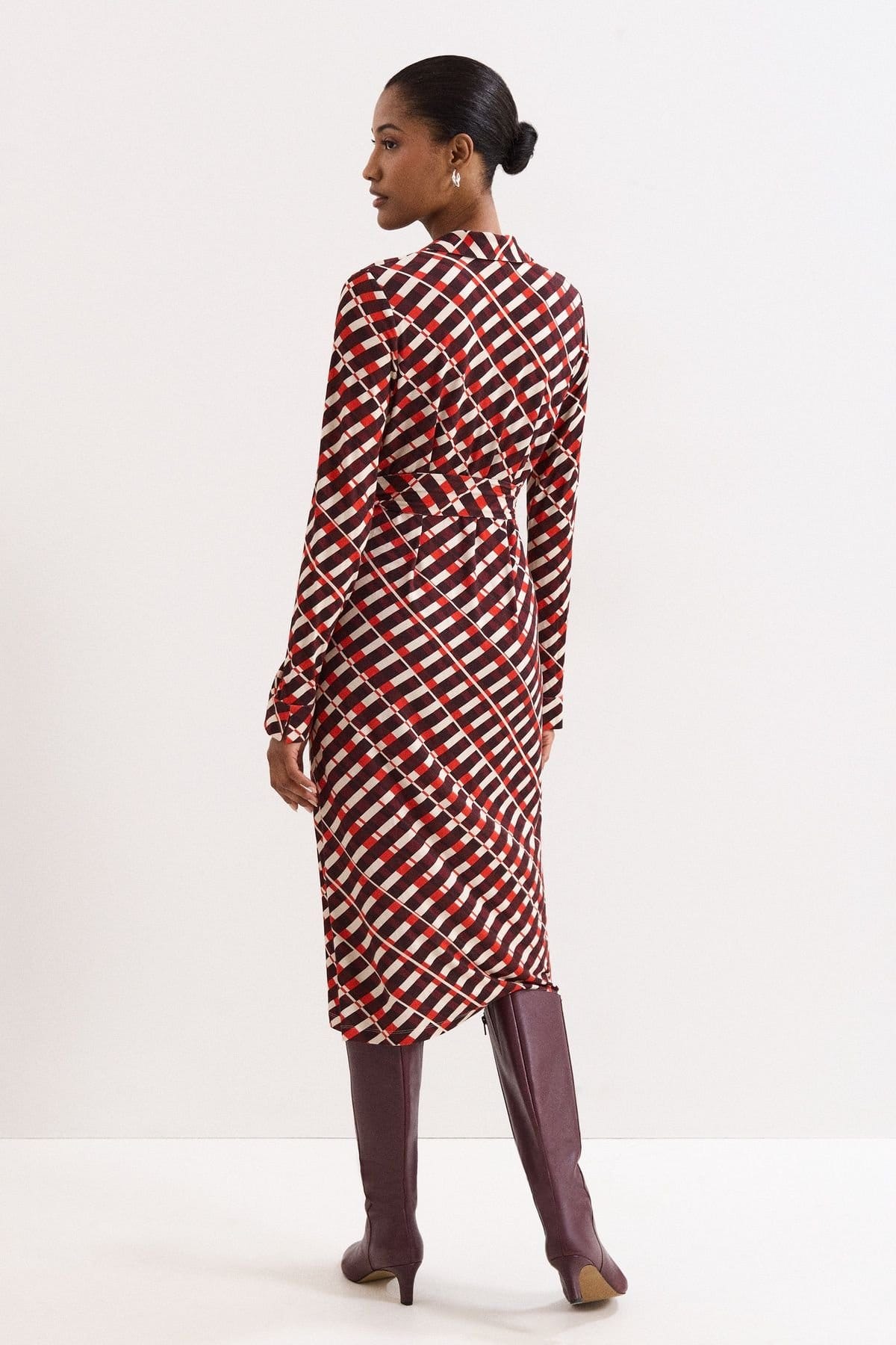 Phase Eight Phase Eight Women's Check Midi Dress in Maroon - 4