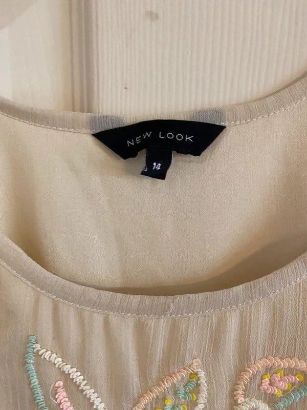 New Look Beige Floral Sequin Summer Top Size 14