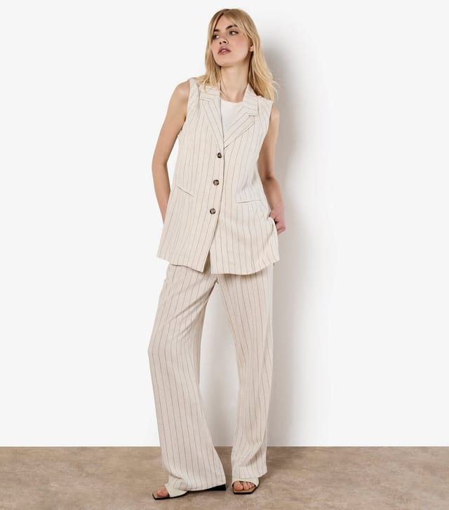 Apricot Women's Stone Woven Long Length Pinstripe Waistcoat Apricot New Look - 2