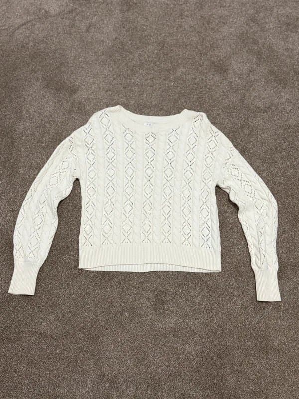Amisu Amisu Cream Cable Knit Jumper Size S Cropped Knit Sweater