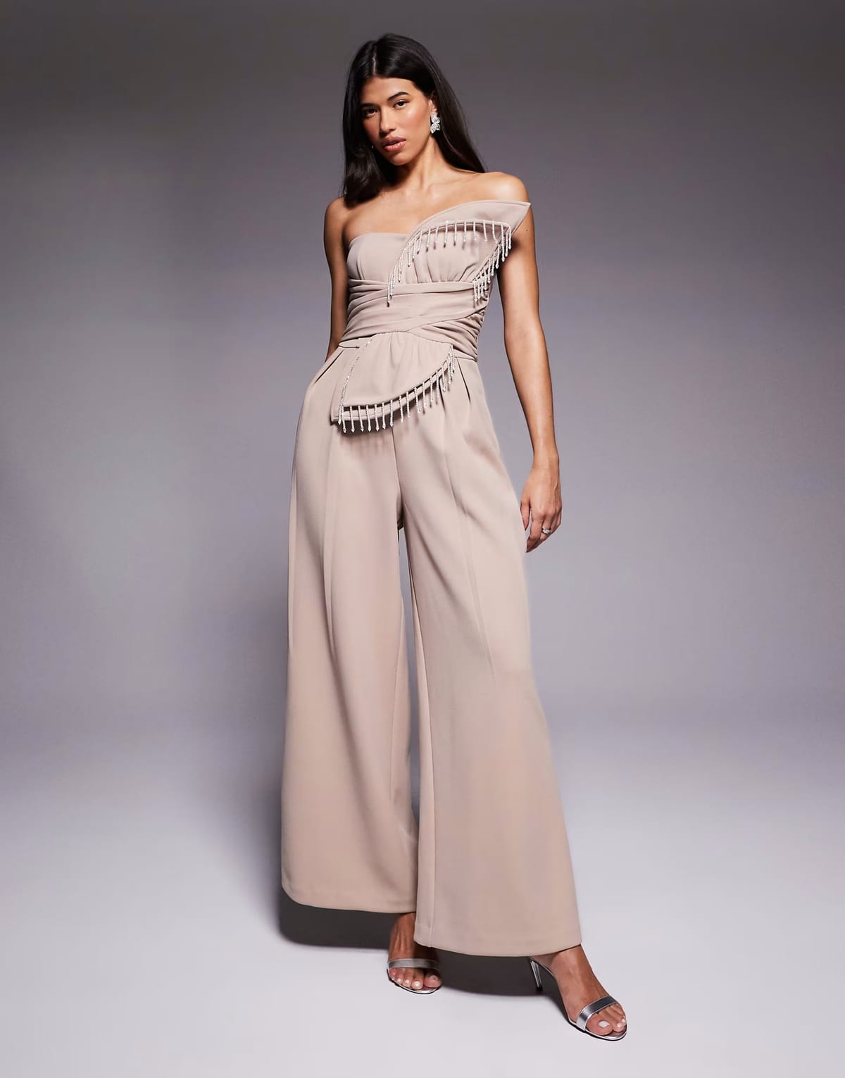 ASOS ASOS LUXE 3D petal jumpsuit with drop bead detail in stone - 1