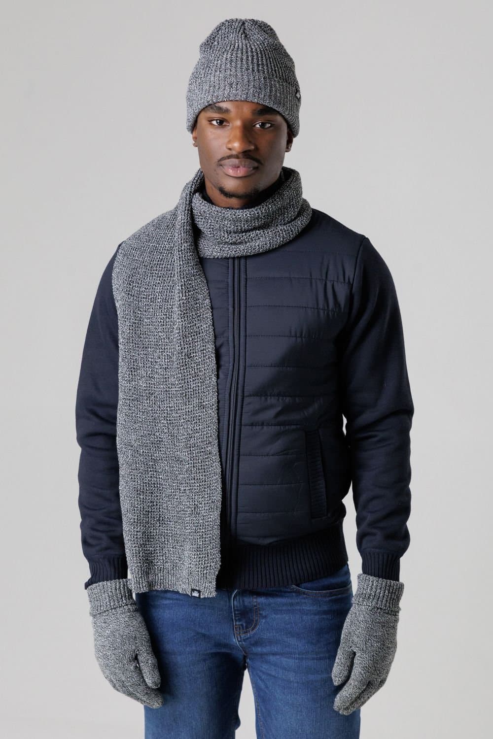 Tokyo Laundry Tokyo Laundry Men's Knit Hat, Scarf & Gloves Set in Charcoal
