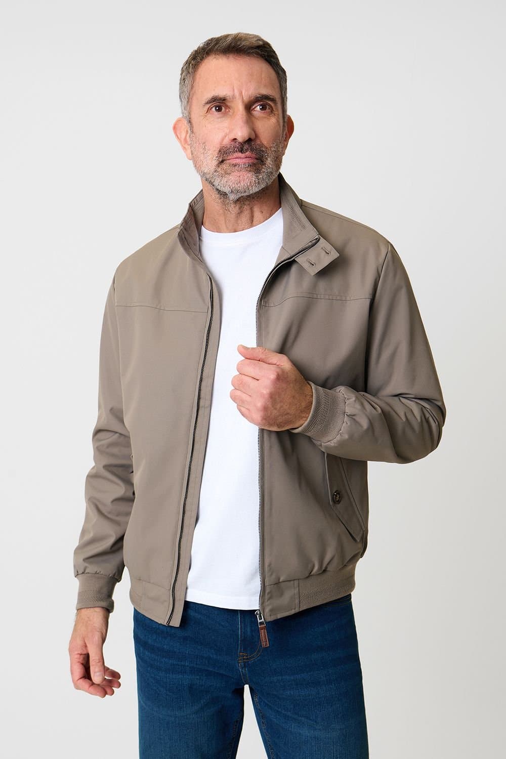 Saltwell Saltwell Men's Showerproof Funnel Neck Harrington Jacket in Taupe