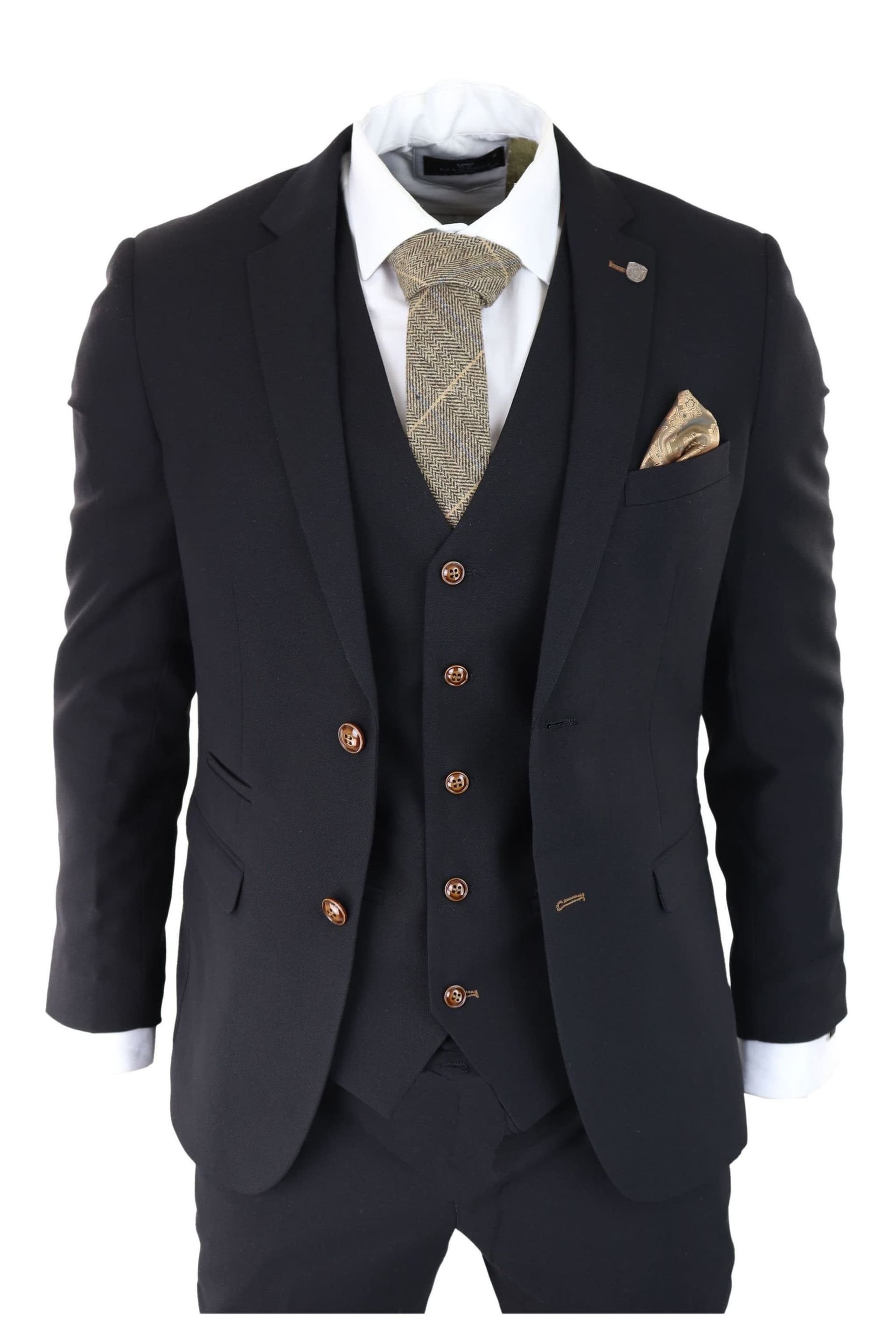 Paul Andrew Paul Andrew Men's Mayfair 3 Piece Grooms Wedding Suit in Black