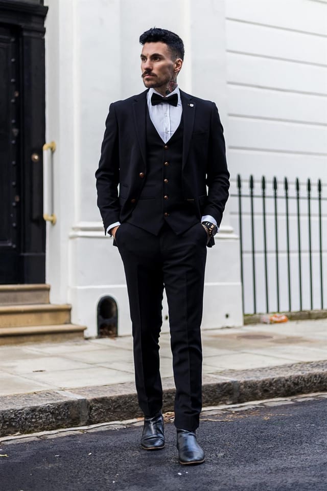 Paul Andrew Paul Andrew Men's Mayfair 3 Piece Grooms Wedding Suit in Black - 3