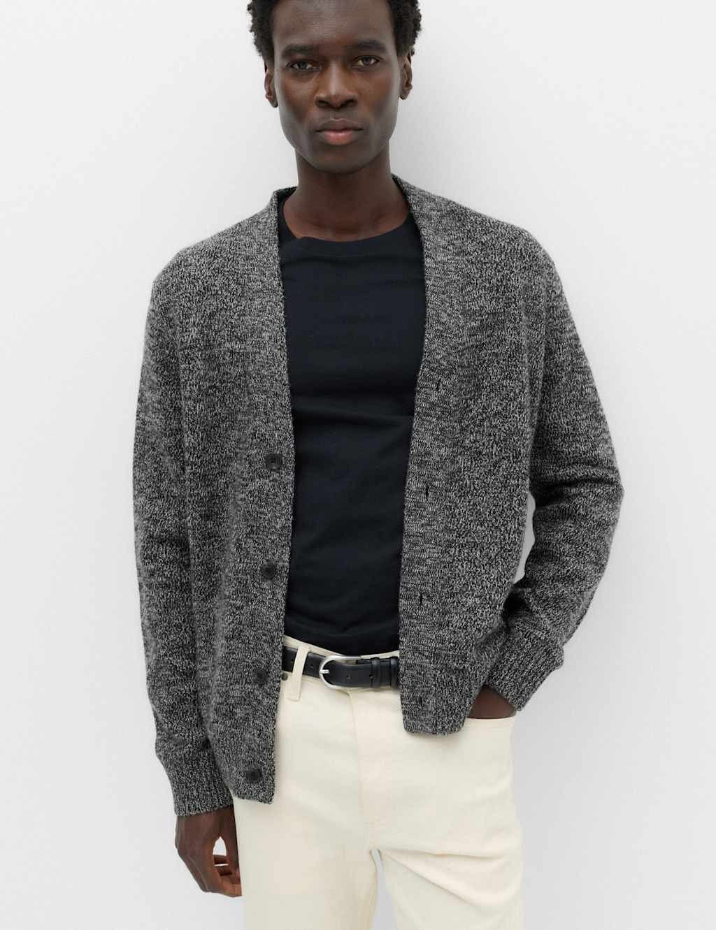 Marks & Spencer M&S Lambswool Blend V-Neck Cardigan Grey