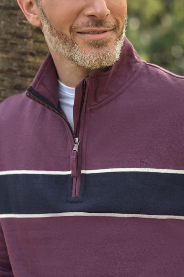 WoolOvers WoolOvers Men's Cotton Half Zip Jumper in Maroon - 2
