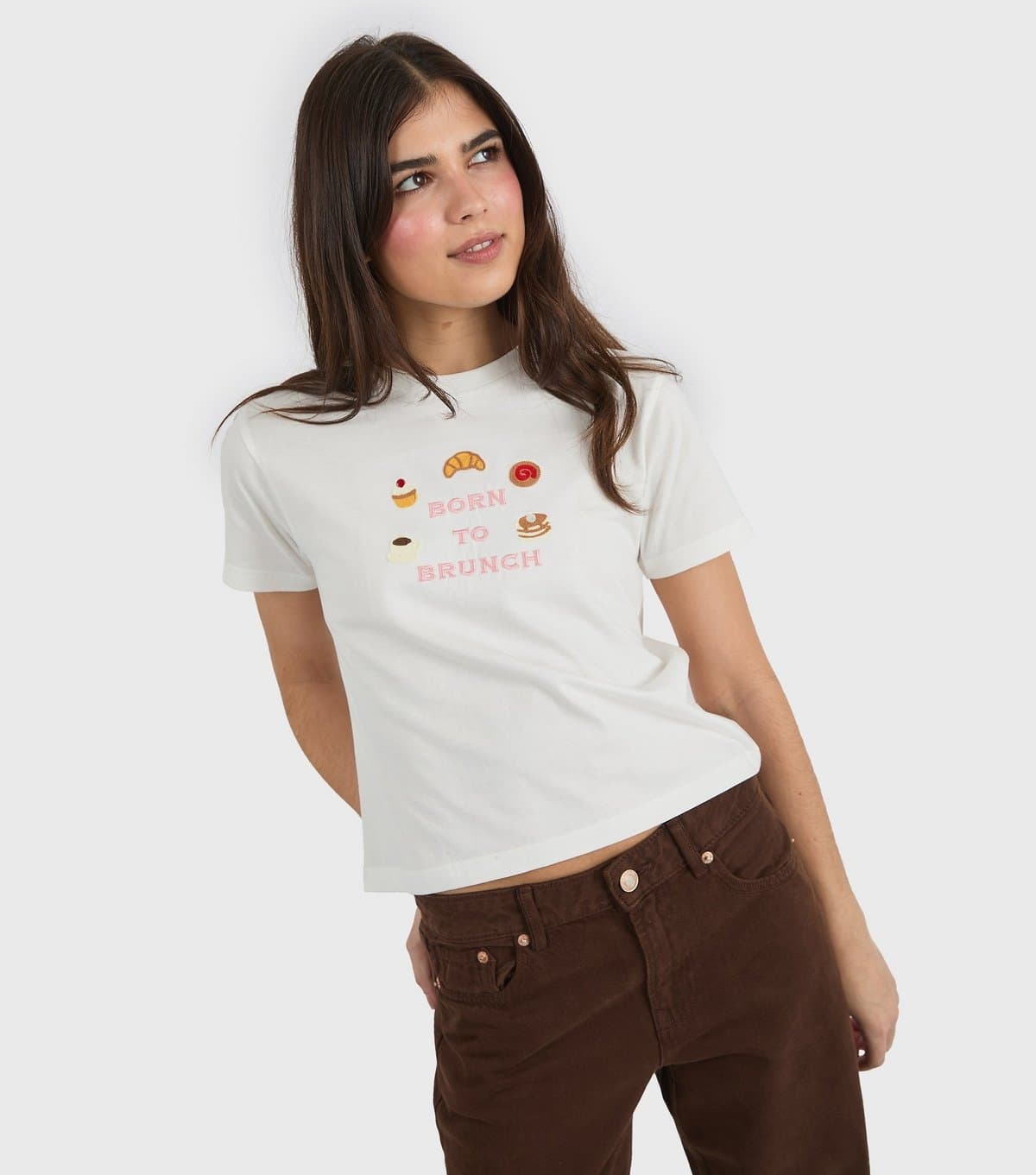 Skinnydip Women's White Born To Brunch Baby Tee T-Shirt Skinnydip New Look