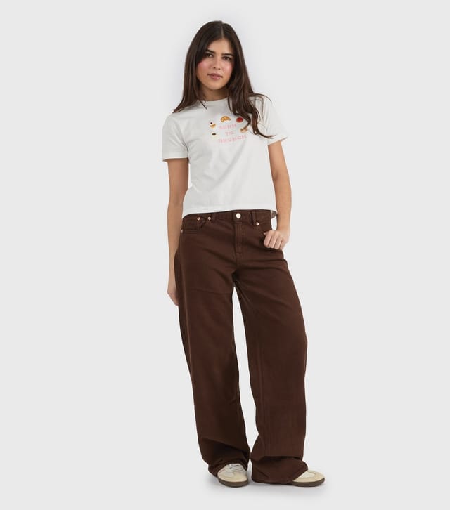 Skinnydip Women's White Born To Brunch Baby Tee T-Shirt Skinnydip New Look - 2