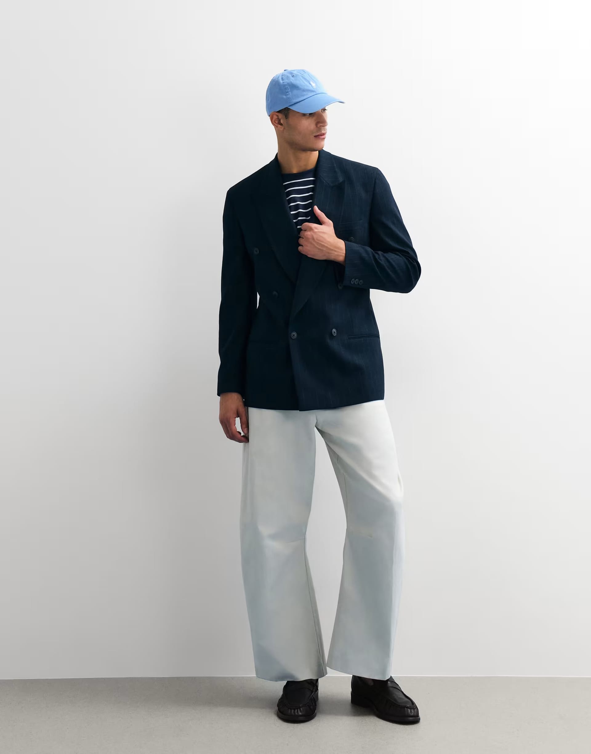 ASOS DESIGN Navy Blazer & Ecru Heavyweight Cotton Barrel Leg