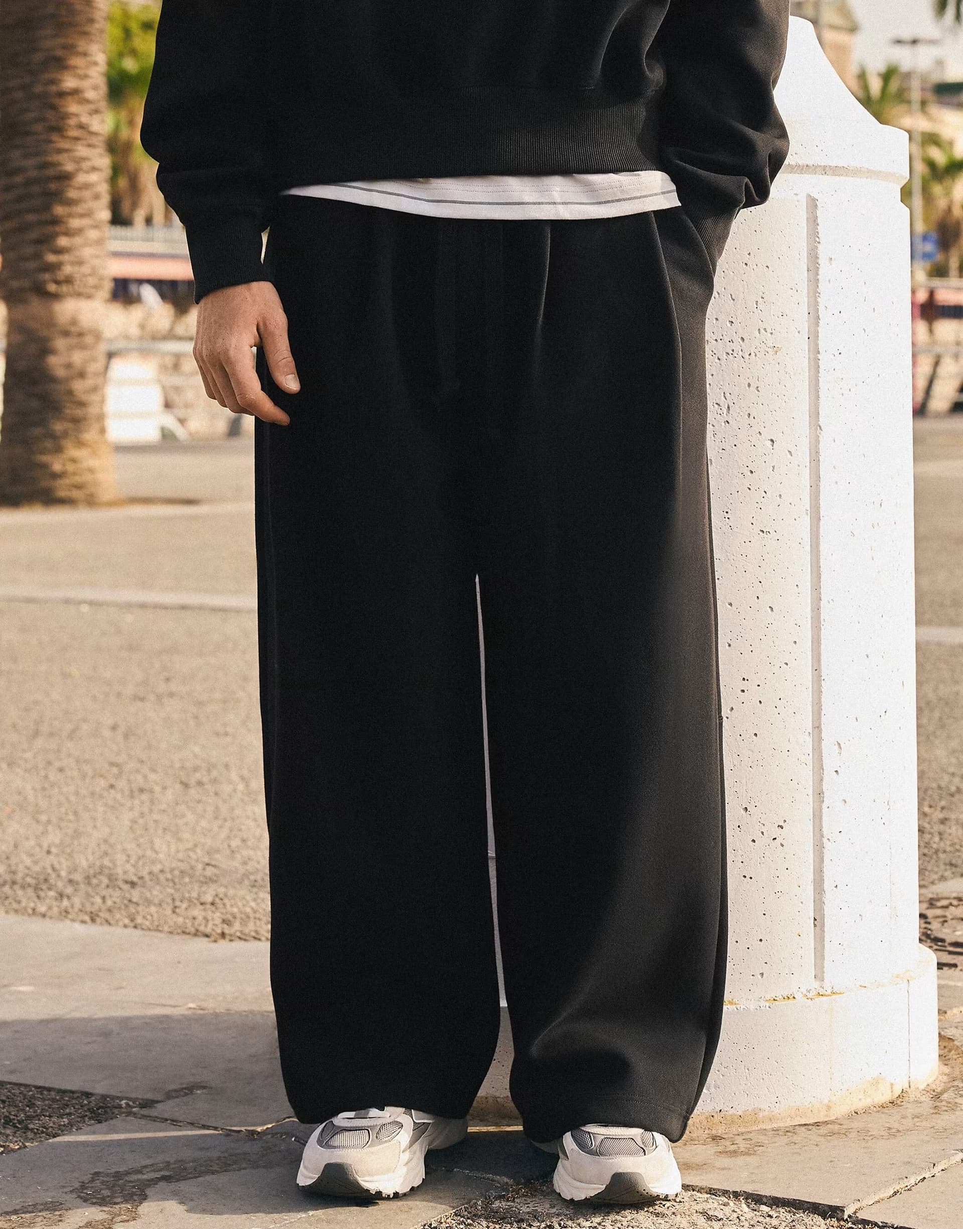 ASOS Bershka Bonded pleated volume jogger trousers in black