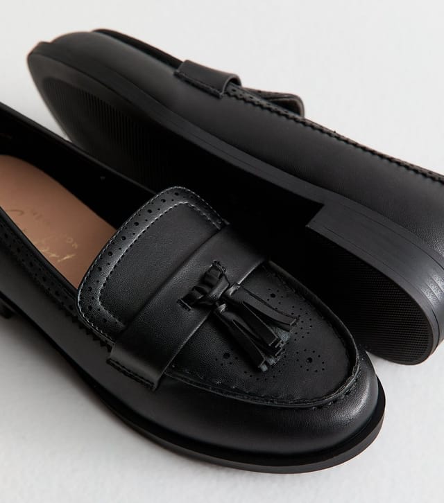 New Look Women's Black Faux Leather Tasselled Brogue Loafers Vegan New Look - 3