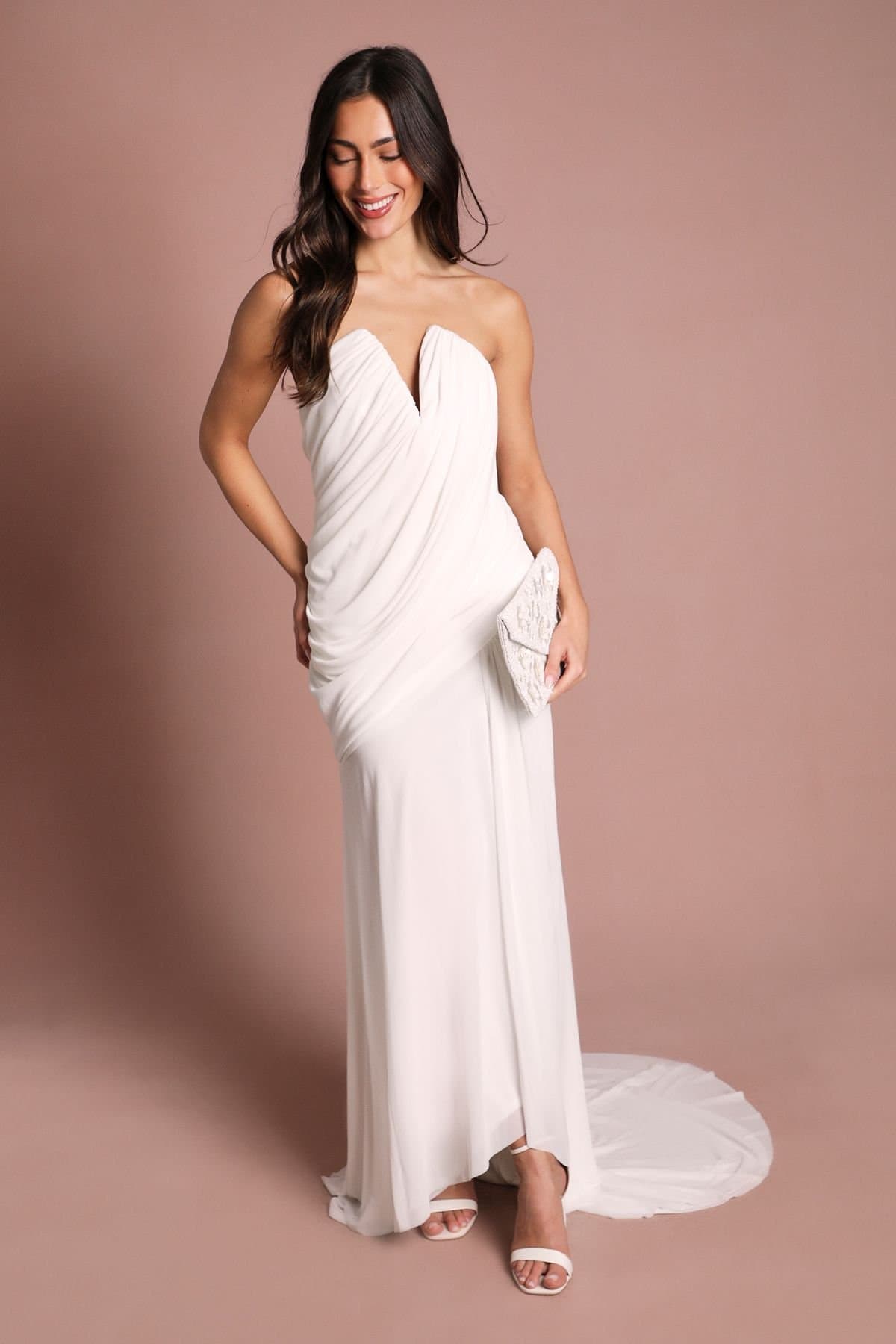 Coast Coast Women's Structured Bodice Drape Detail Bandeau Wedding Dress in Ivory