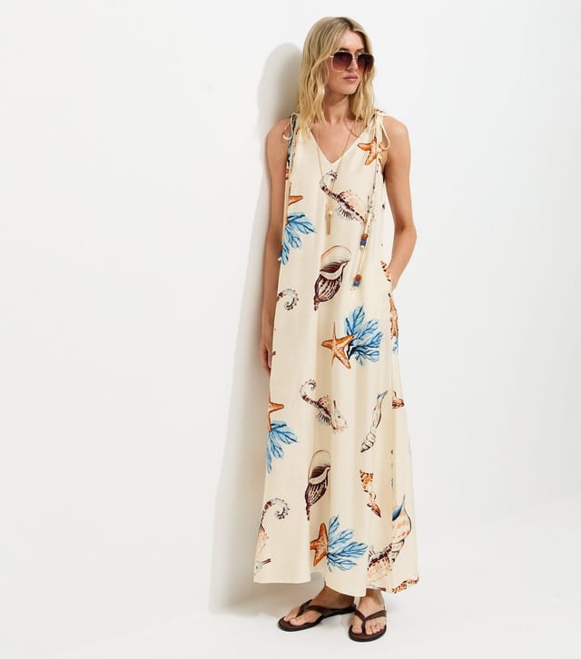 New Look Women's Tall Cream Shell Print Beaded Smock Maxi Dress New Look - 3