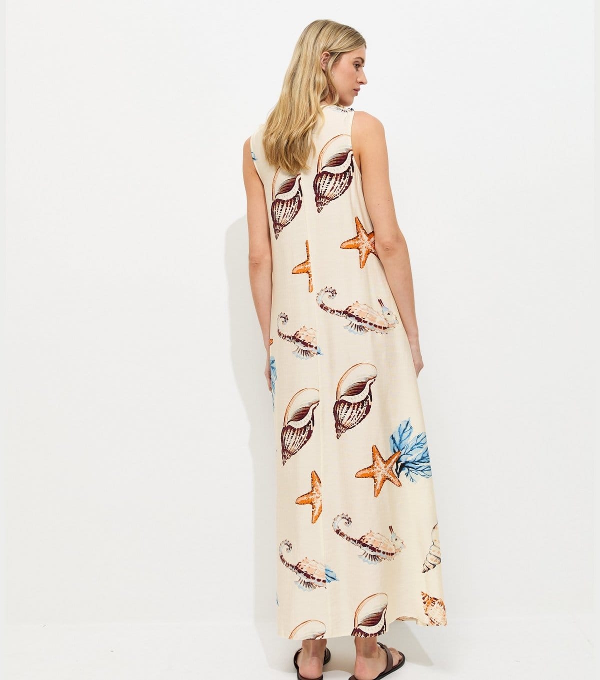 New Look Women's Tall Cream Shell Print Beaded Smock Maxi Dress New Look - 4