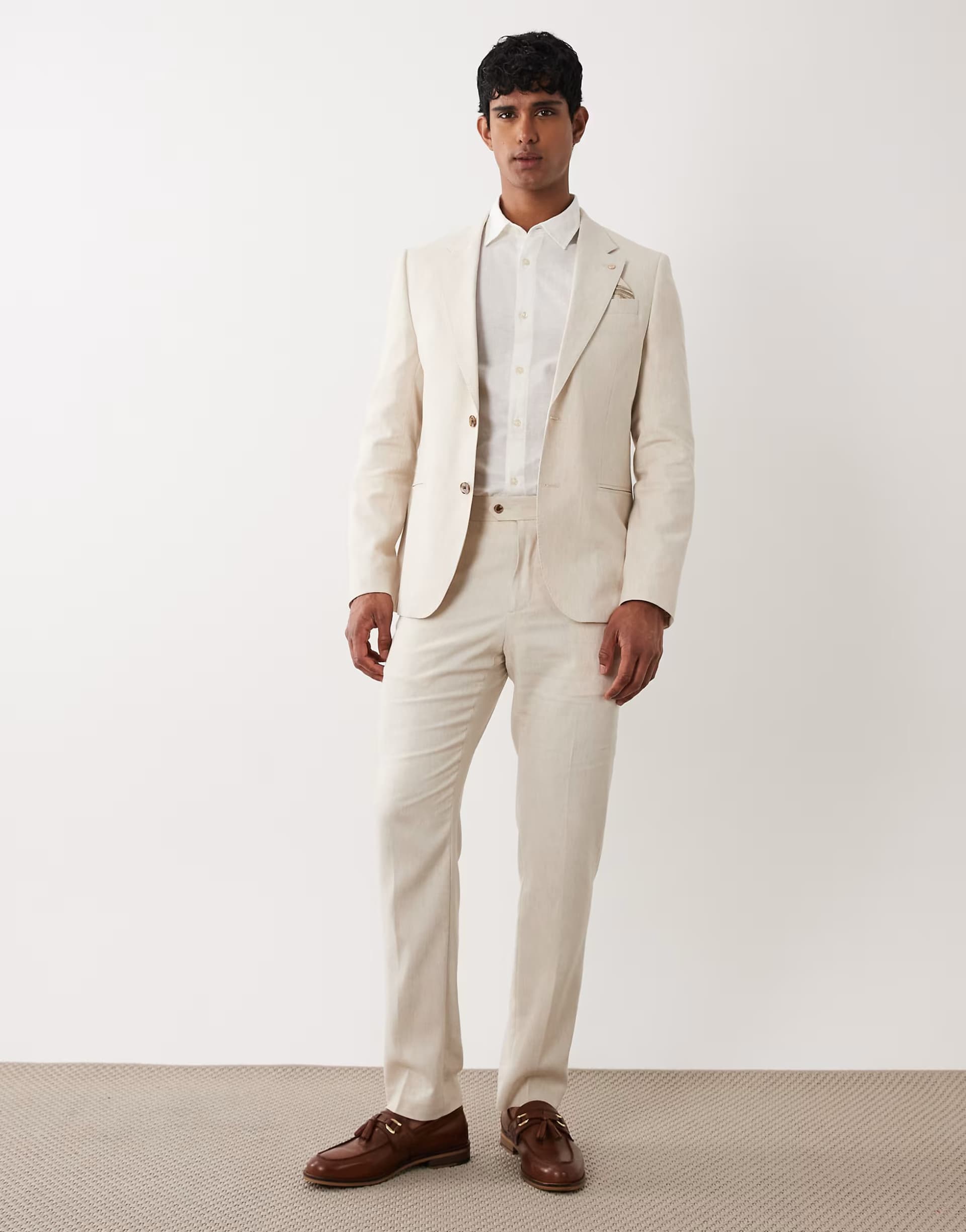ASOS River Island slim linen blend suit trousers in light stone