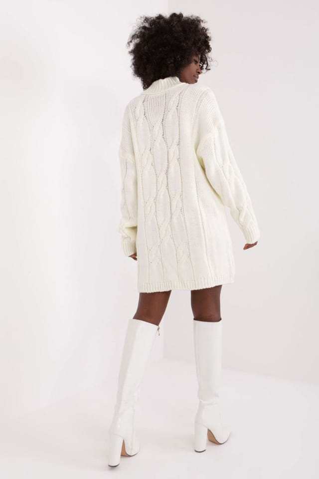 Love Lace Love Lace Women's Textured Variegated Turtleneck Long Sleeve Dress in Cream - 3