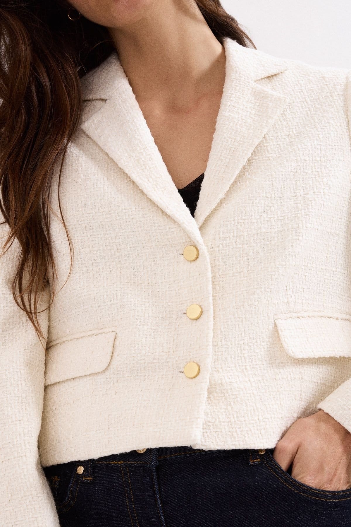 Phase Eight Phase Eight Women's Adria Cropped Textured Jacket Blazer in Off-White - 4