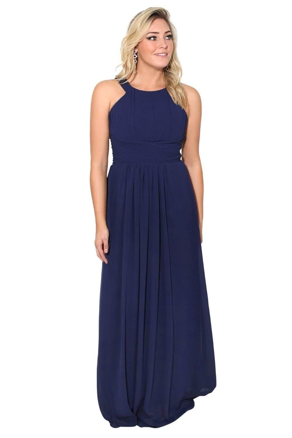 KRISP KRISP Women's Pleated Front Chiffon Maxi Dress in Navy