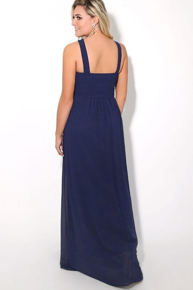 KRISP KRISP Women's Pleated Front Chiffon Maxi Dress in Navy - 3