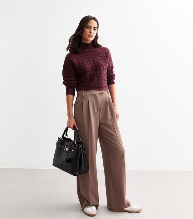 New Look Women's Burgundy Cable Knit Cropped Jumper New Look - 3