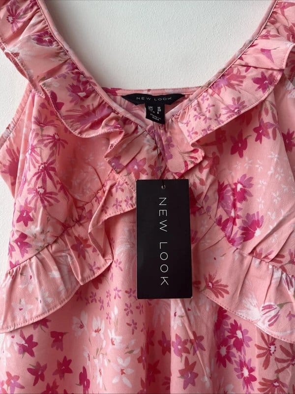 New look - floral ruffled dress - size 10 - pink