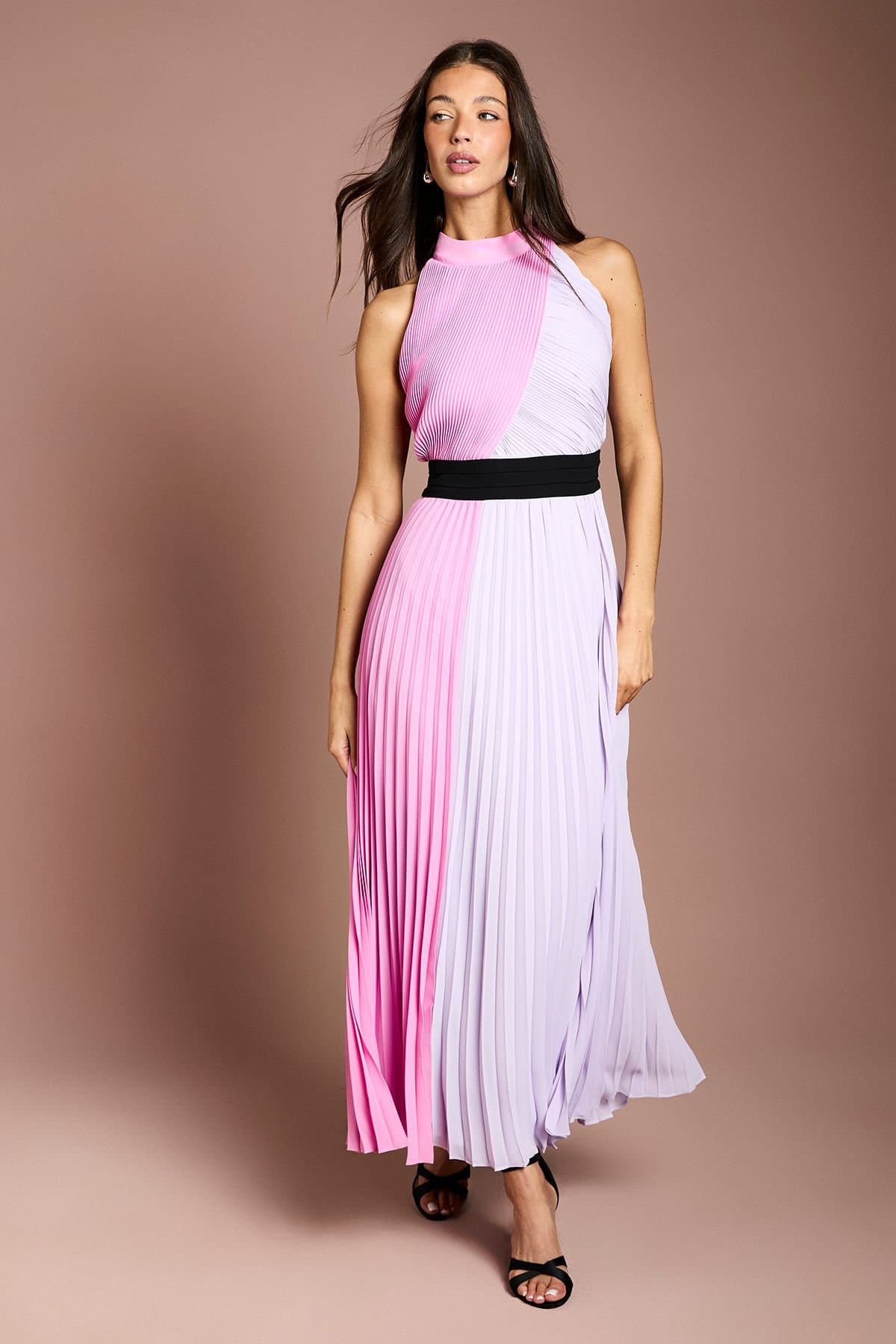 Coast Coast Women's Colour Block Pleated Contrast Belt Maxi Dress