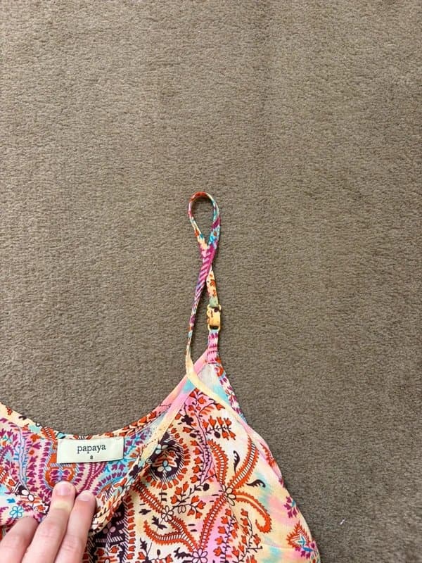Vintage Dressing Old papaya y2k vintage boho tiered paisley pink multicoloured adjustable strappy short dress size 8