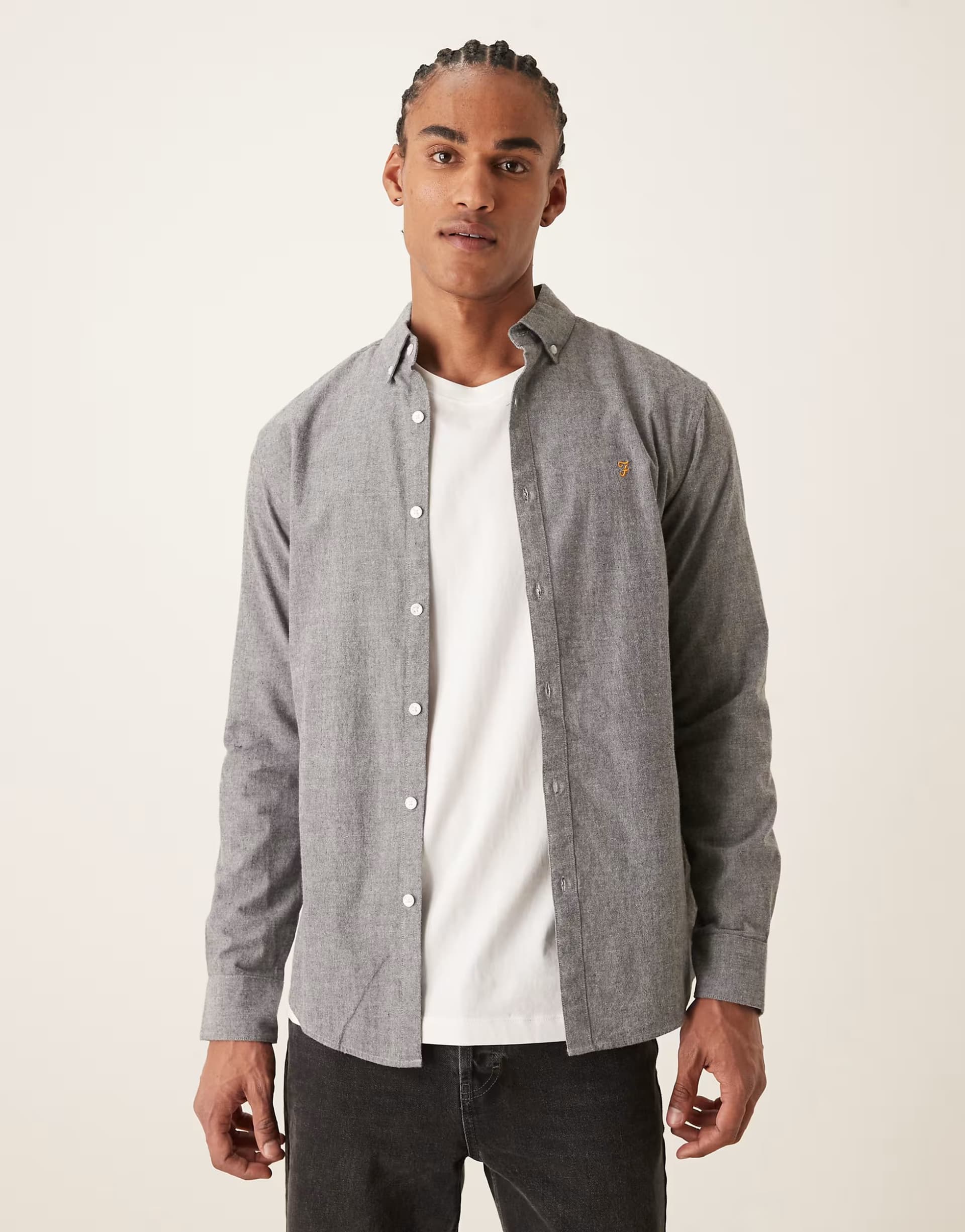 ASOS Farah Steen long sleeve casual logo shirt in grey