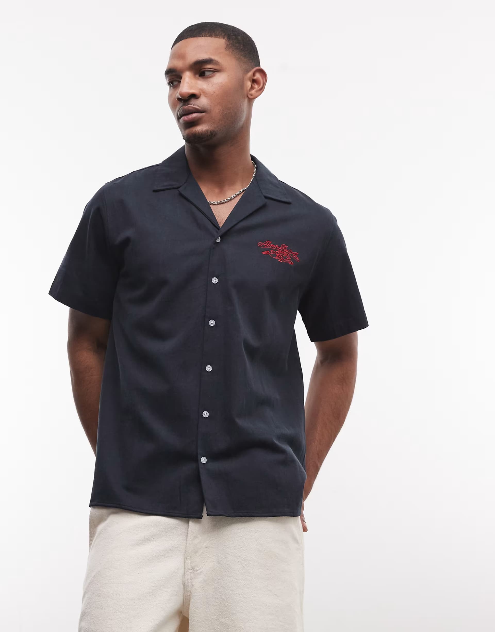ASOS Alma De Ace logo shirt with back embroidery in navy