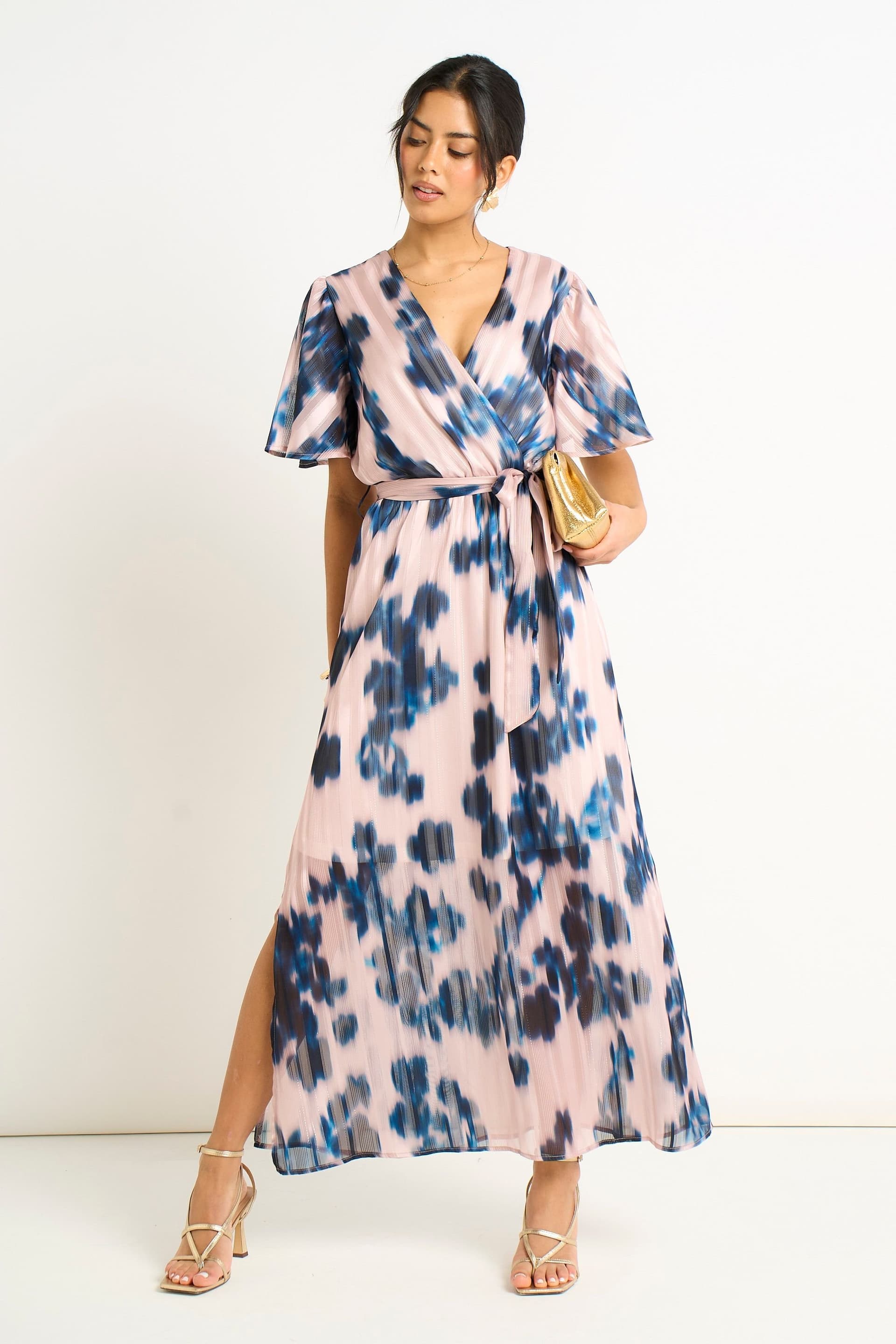 Gini London Gini London Women's Champagne Blur Animal Print Wrap Midi Dress in Pale Pink