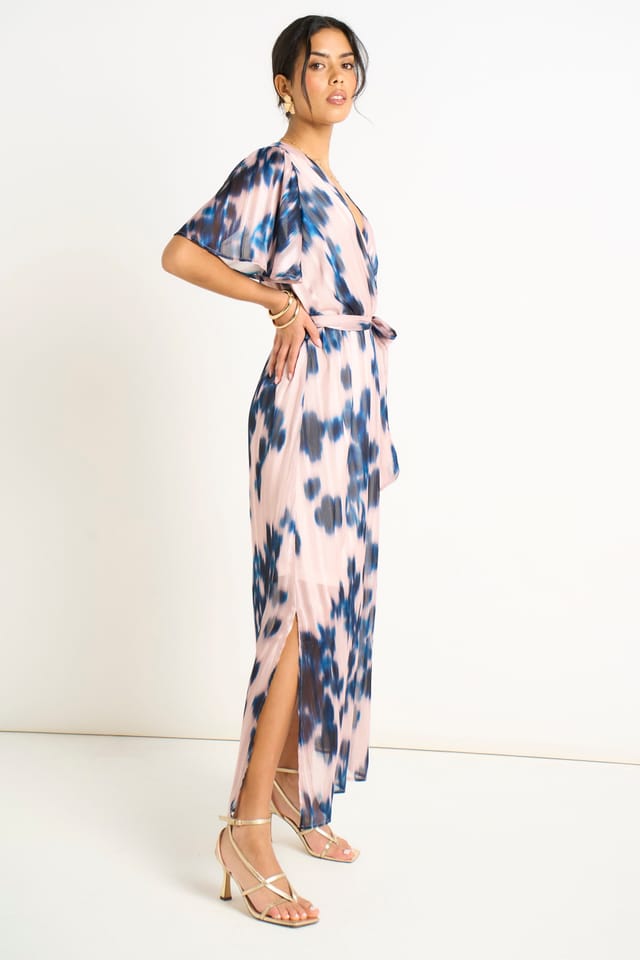 Gini London Gini London Women's Champagne Blur Animal Print Wrap Midi Dress in Pale Pink - 3