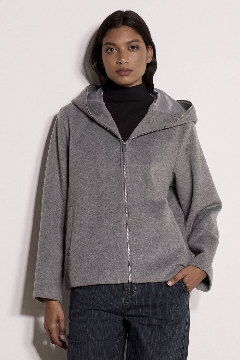 Apricot Apricot Women's Wool-Look Hooded Jacket in Grey