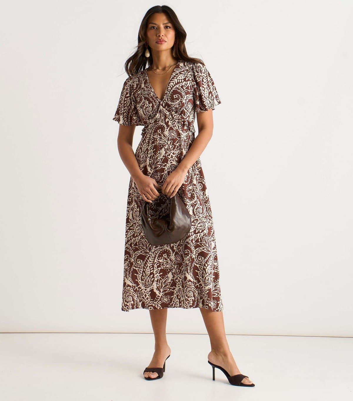 Gini London Women's Brown Paisley Print Midi Dress Gini London New Look