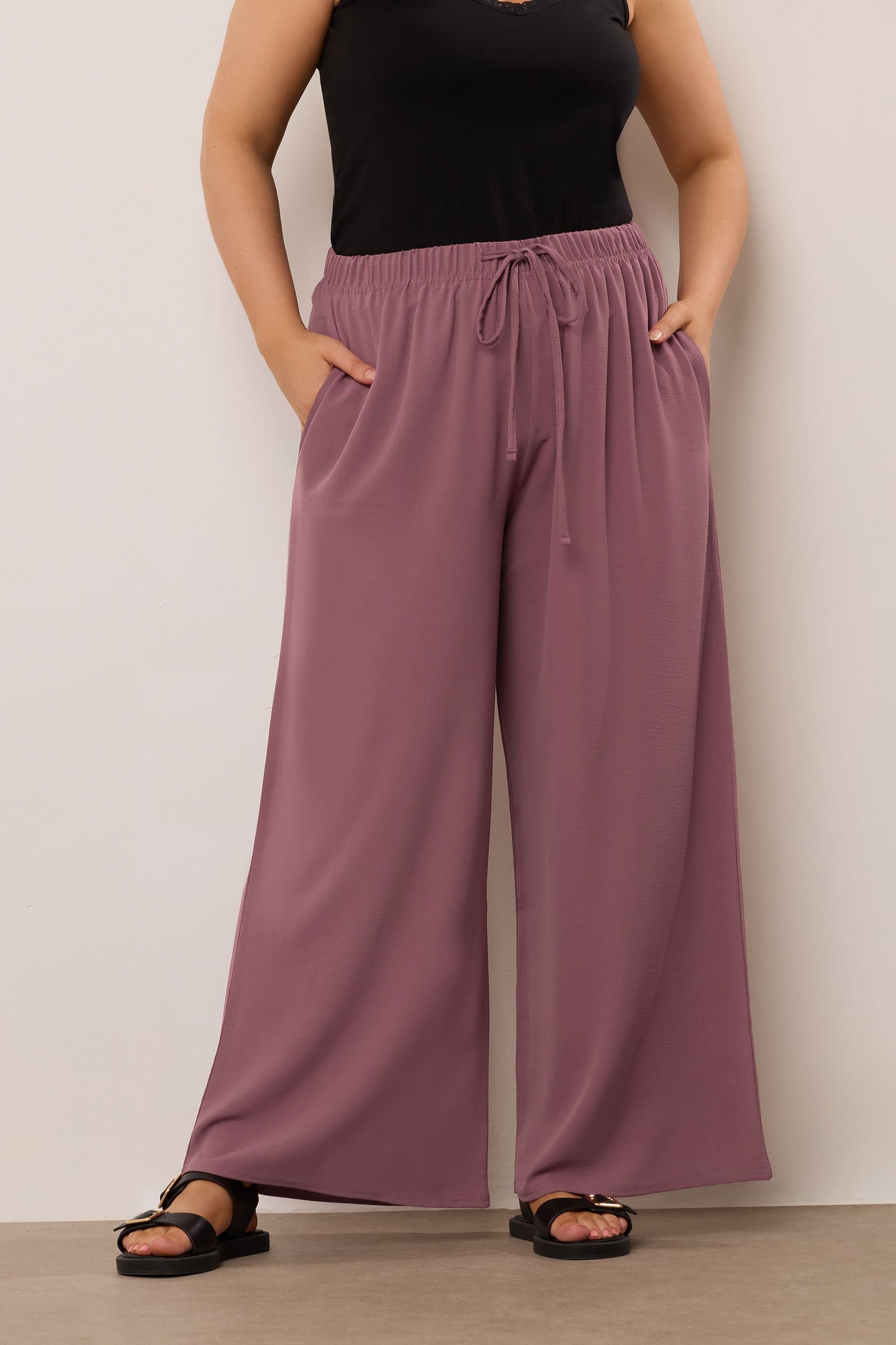 Yours Plus Size Purple Twill Wide Leg Trousers