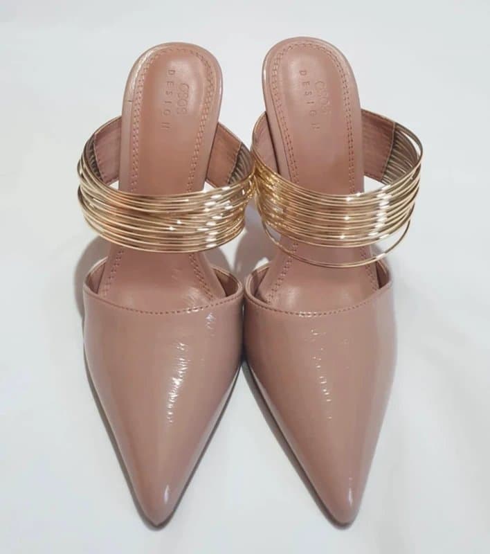 ASOS Design Stunning ASOS Design Nude Patent & Gold Multi-Strap Mules / Size 3